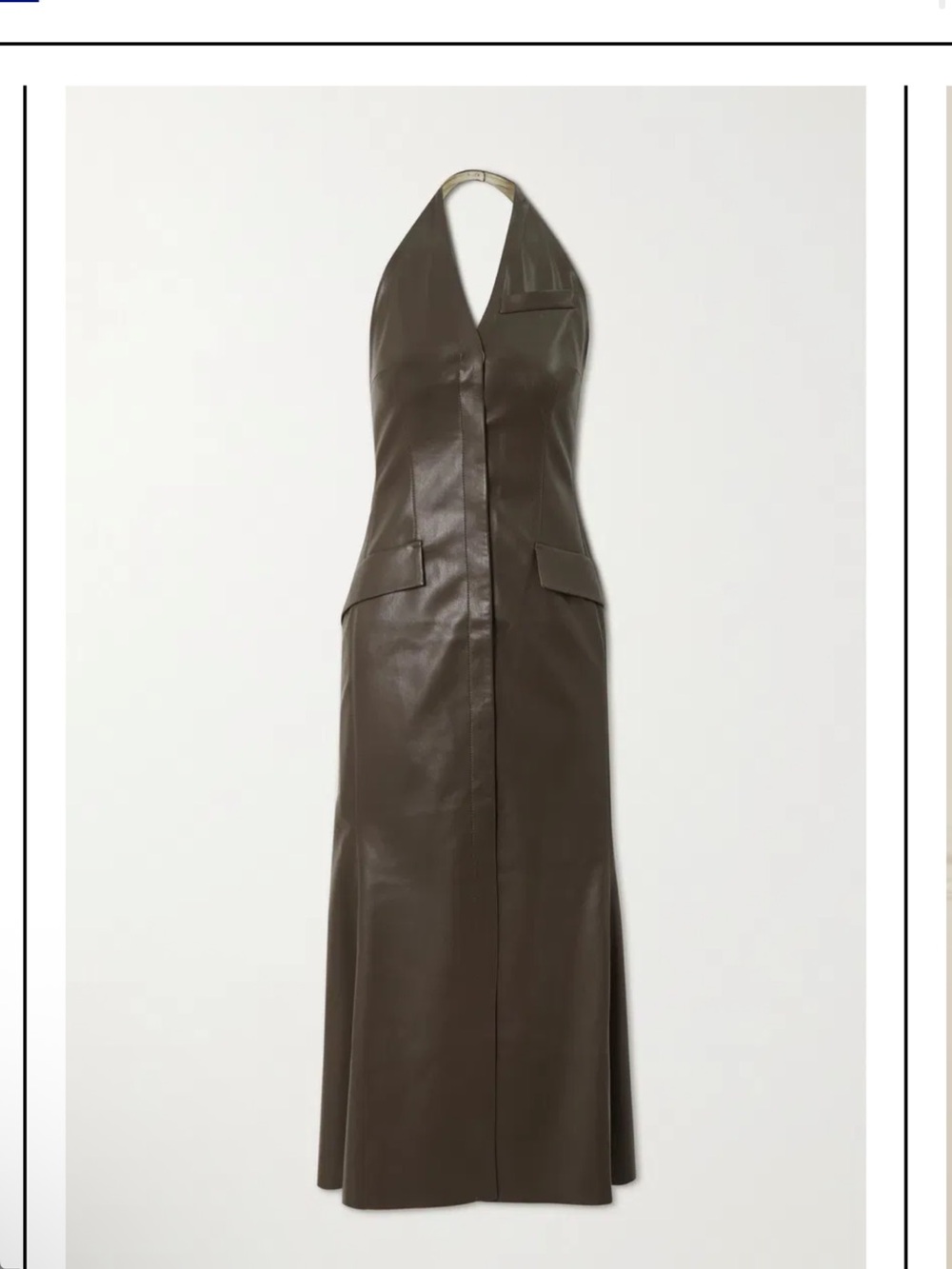 Nanushka Massey Brown Vegan Leather Halter Midi Dress NWT S